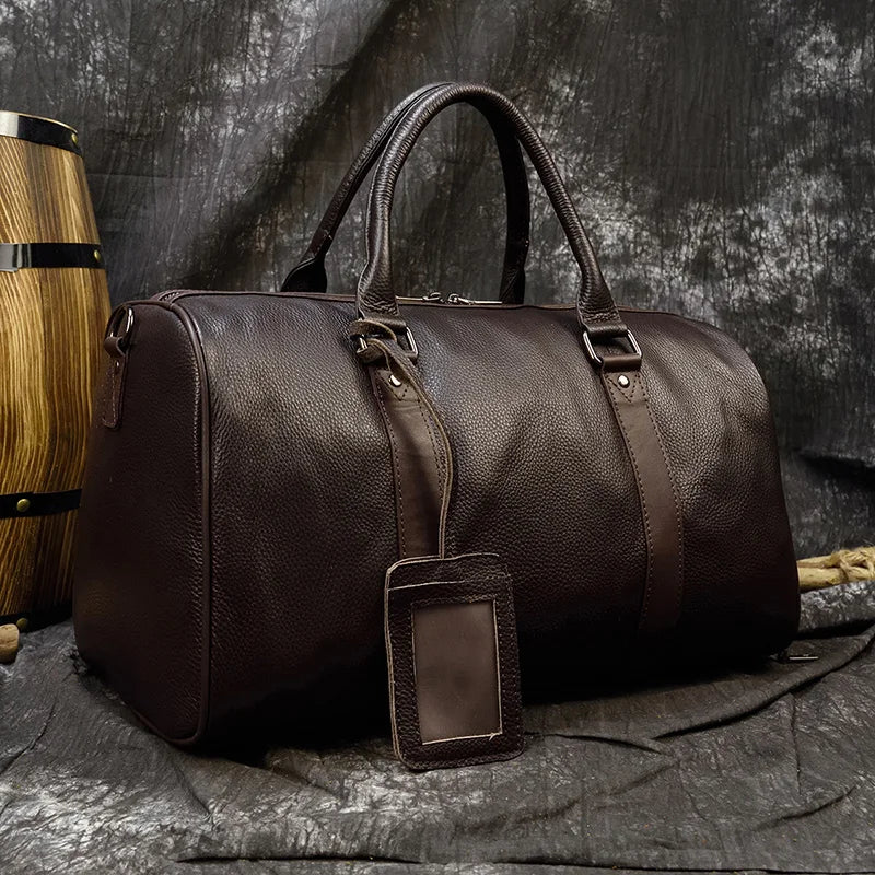 Men's Premium Leather Weekender Travel Bag - Overnight Duffle for Work, Gym & Getaways
