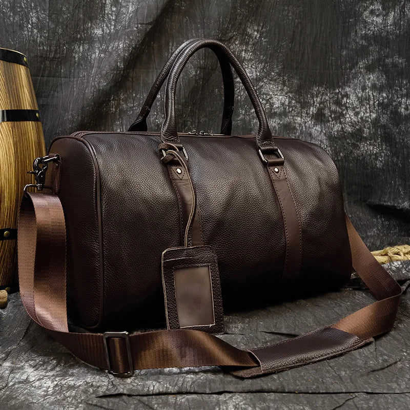 Men's Premium Leather Weekender Travel Bag - Overnight Duffle for Work, Gym & Getaways