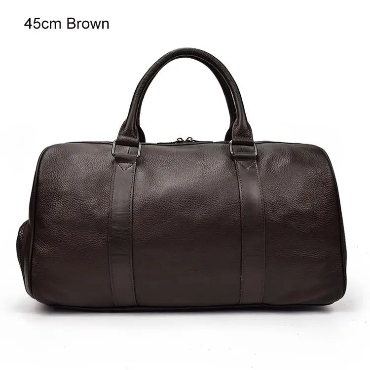Men's Premium Leather Weekender Travel Bag - Overnight Duffle for Work, Gym & Getaways