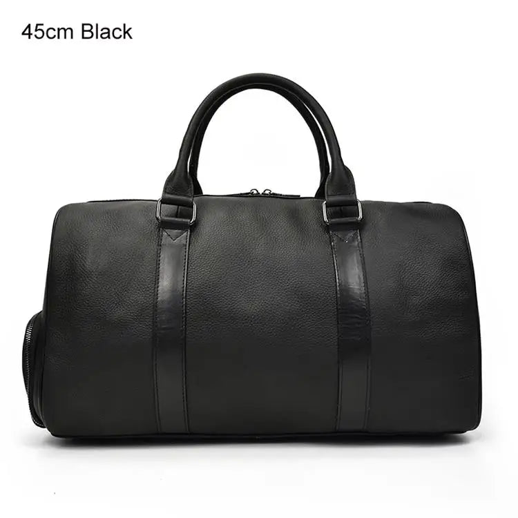 Men's Premium Leather Weekender Travel Bag - Overnight Duffle for Work, Gym & Getaways