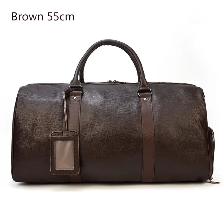 Men's Premium Leather Weekender Travel Bag - Overnight Duffle for Work, Gym & Getaways