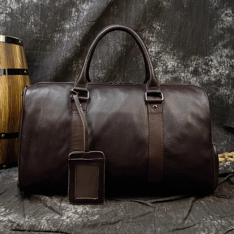 Men's Premium Leather Weekender Travel Bag - Overnight Duffle for Work, Gym & Getaways