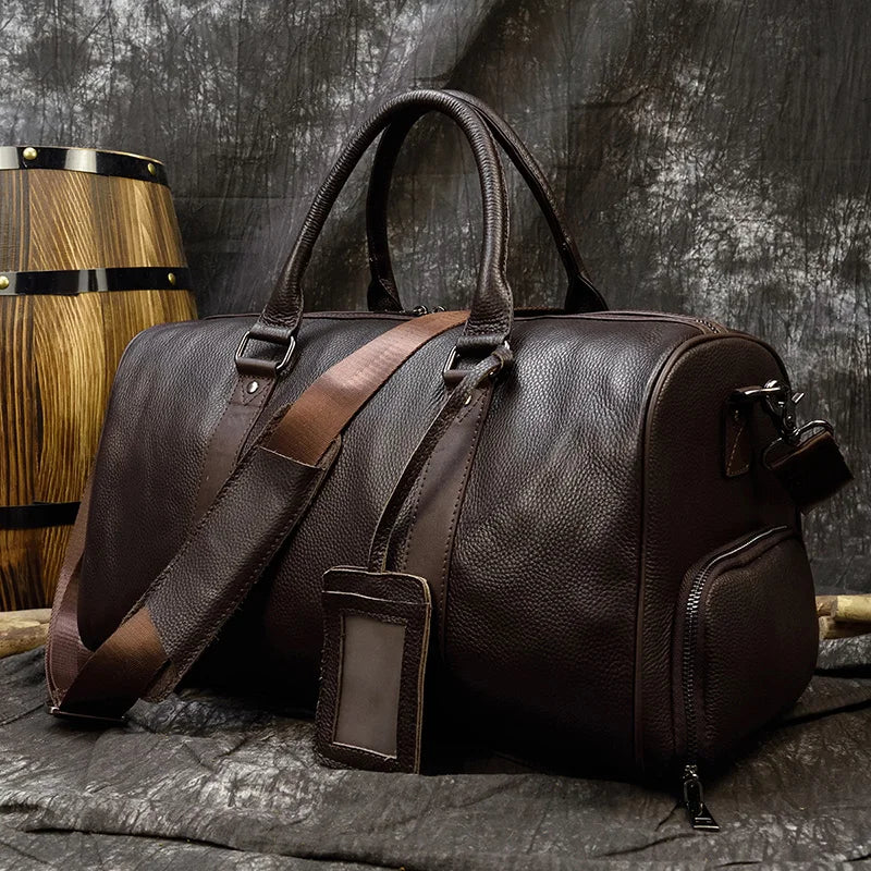 Men's Premium Leather Weekender Travel Bag - Overnight Duffle for Work, Gym & Getaways