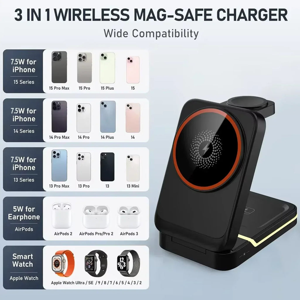 3-in-1 Wireless Travel Charger - Phone, Watch & Earbuds
