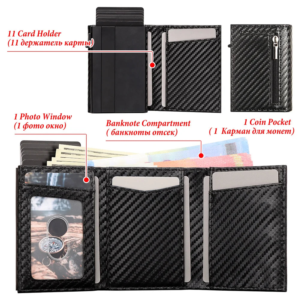 Carbon Fiber RFID Blocking Wallet - Slim Aluminum Card Holder for men