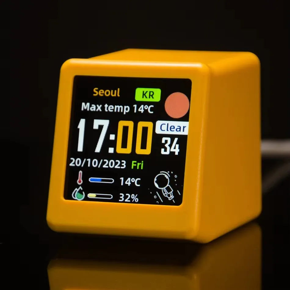 Super Cool Mini WiFi Desktop Weather Digital Clock Station with IPS LCD Screen Gadget for Decoration