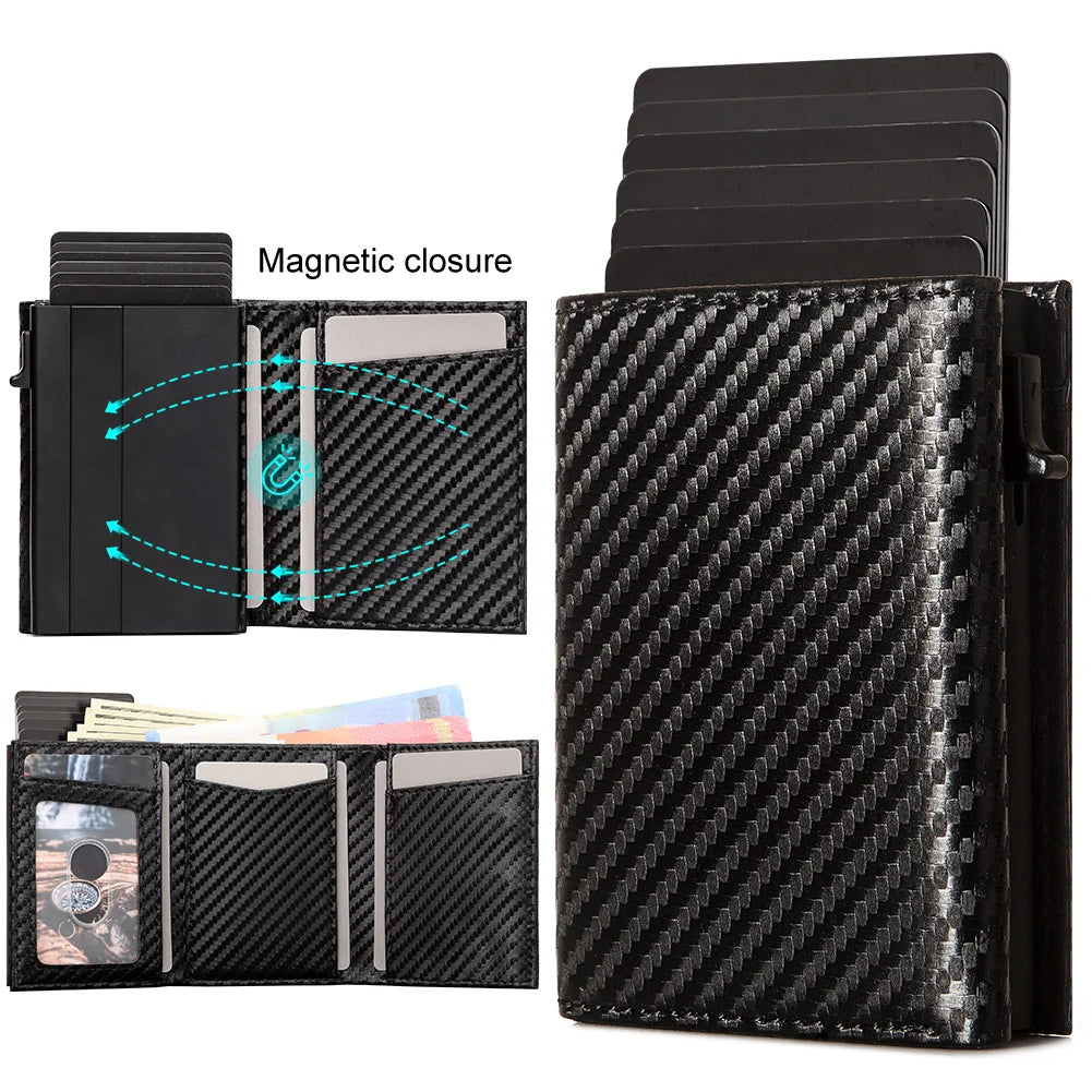 Carbon Fiber RFID Blocking Wallet - Slim Aluminum Card Holder for men