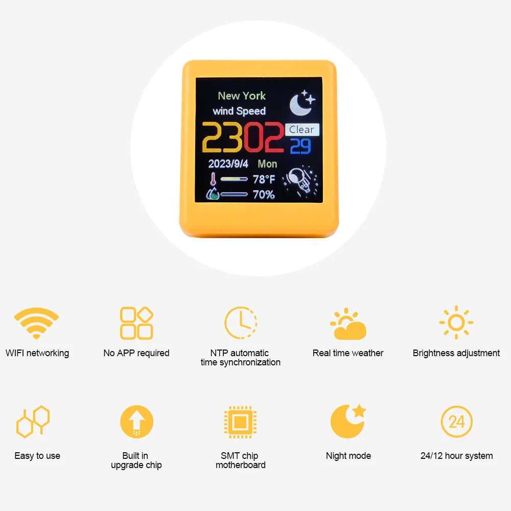 Super Cool Mini WiFi Desktop Weather Digital Clock Station with IPS LCD Screen Gadget for Decoration