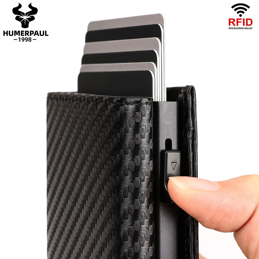 Carbon Fiber RFID Blocking Wallet - Slim Aluminum Card Holder for men