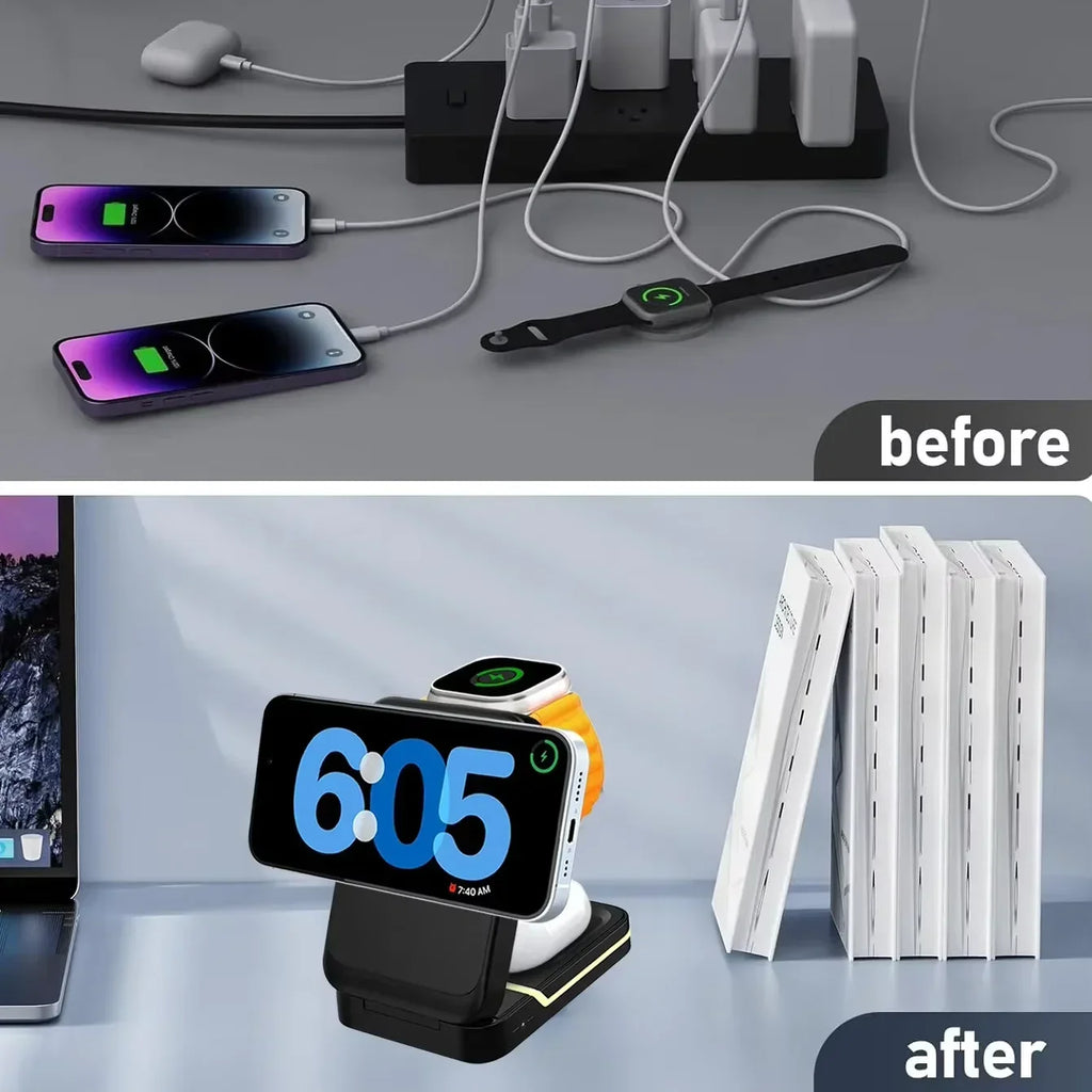 3-in-1 Wireless Travel Charger - Phone, Watch & Earbuds