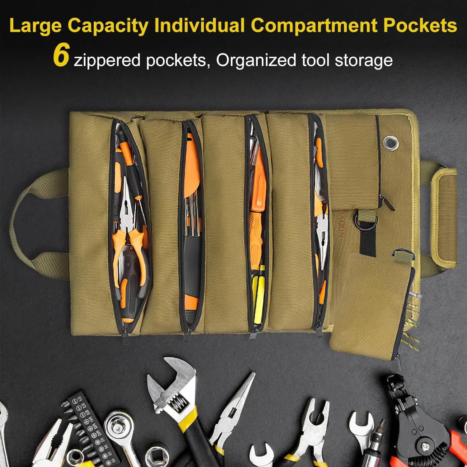 Roll-Up Canvas Tool Organizer - Heavy -Duty Multi-Function Storage Bag