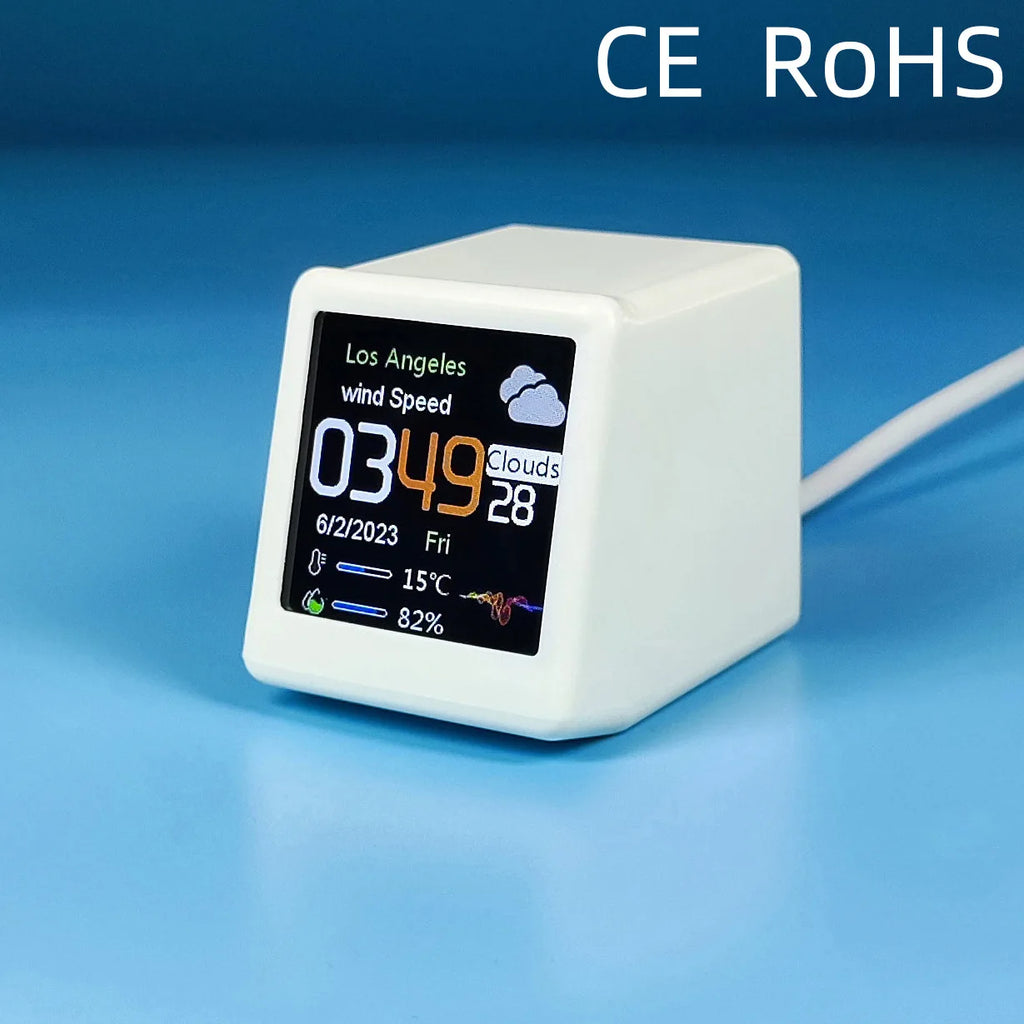 Super Cool Mini WiFi Desktop Weather Digital Clock Station with IPS LCD Screen Gadget for Decoration