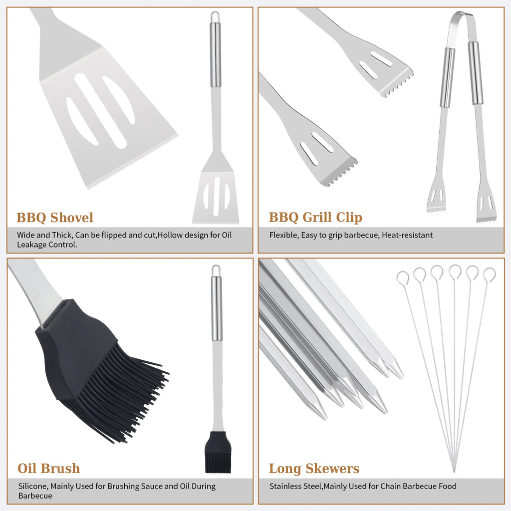 Deluxe BBQ Grill Tool Set - 20 Piece Stainless Steel Accessories with Carrying Case