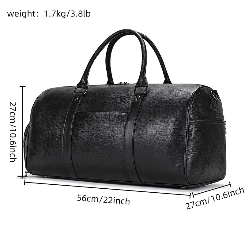 Men's Premium Leather Weekender Travel Bag - Overnight Duffle for Work, Gym & Getaways