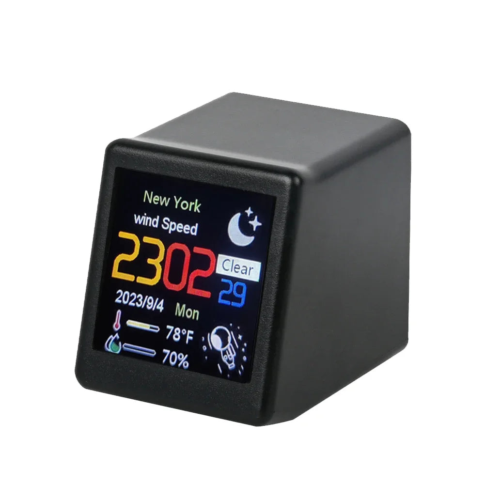 Super Cool Mini WiFi Desktop Weather Digital Clock Station with IPS LCD Screen Gadget for Decoration