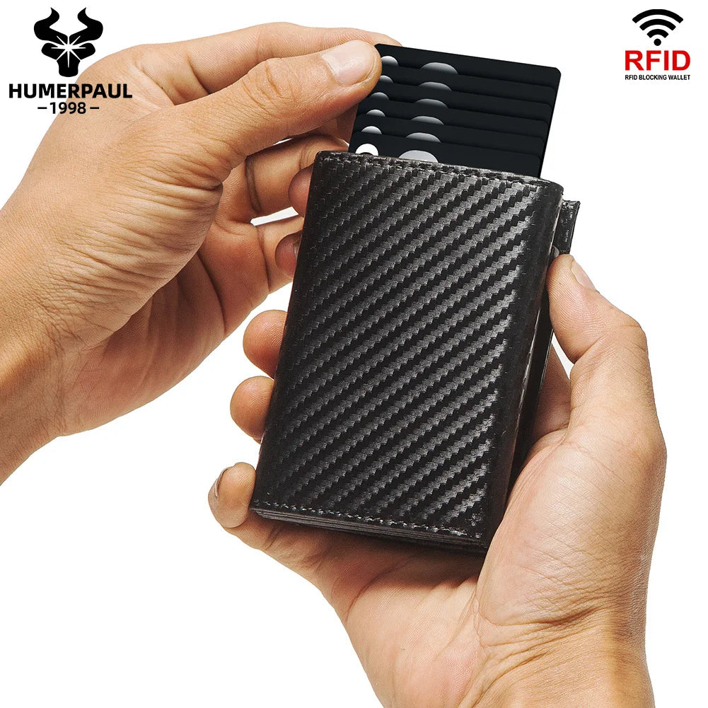 Carbon Fiber RFID Blocking Wallet - Slim Aluminum Card Holder for men