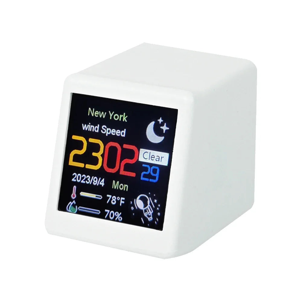 Super Cool Mini WiFi Desktop Weather Digital Clock Station with IPS LCD Screen Gadget for Decoration