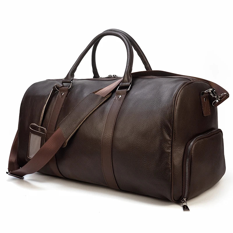 Men's Premium Leather Weekender Travel Bag - Overnight Duffle for Work, Gym & Getaways