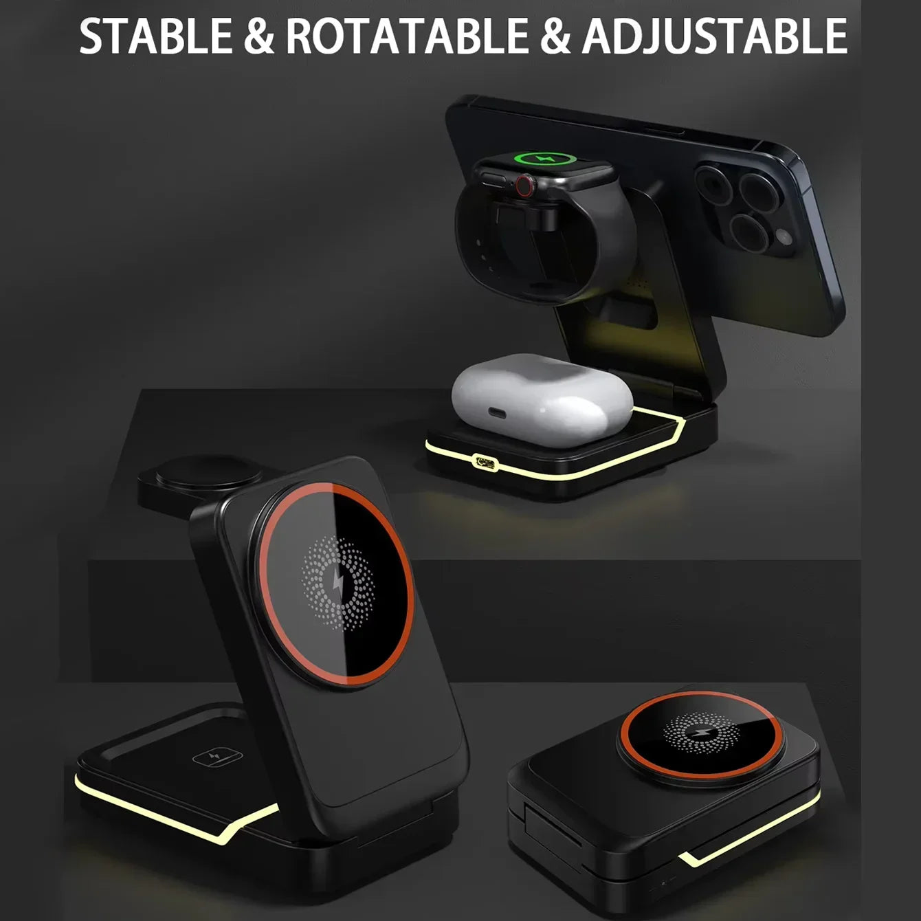 3-in-1 Wireless Travel Charger - Phone, Watch & Earbuds