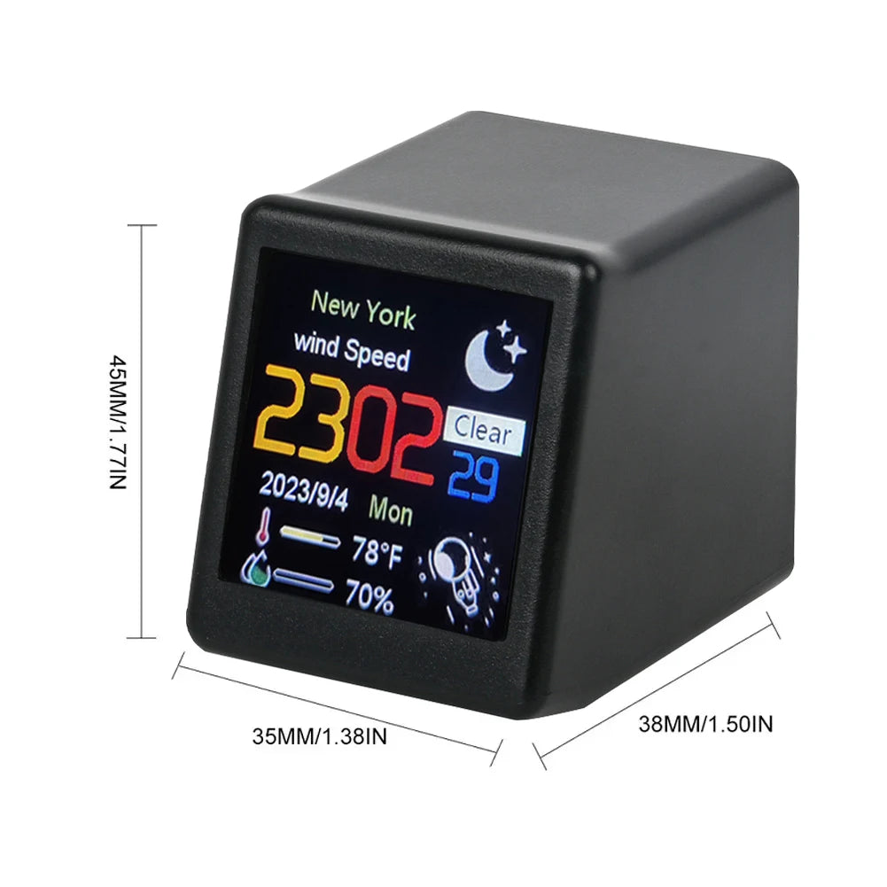 Super Cool Mini WiFi Desktop Weather Digital Clock Station with IPS LCD Screen Gadget for Decoration