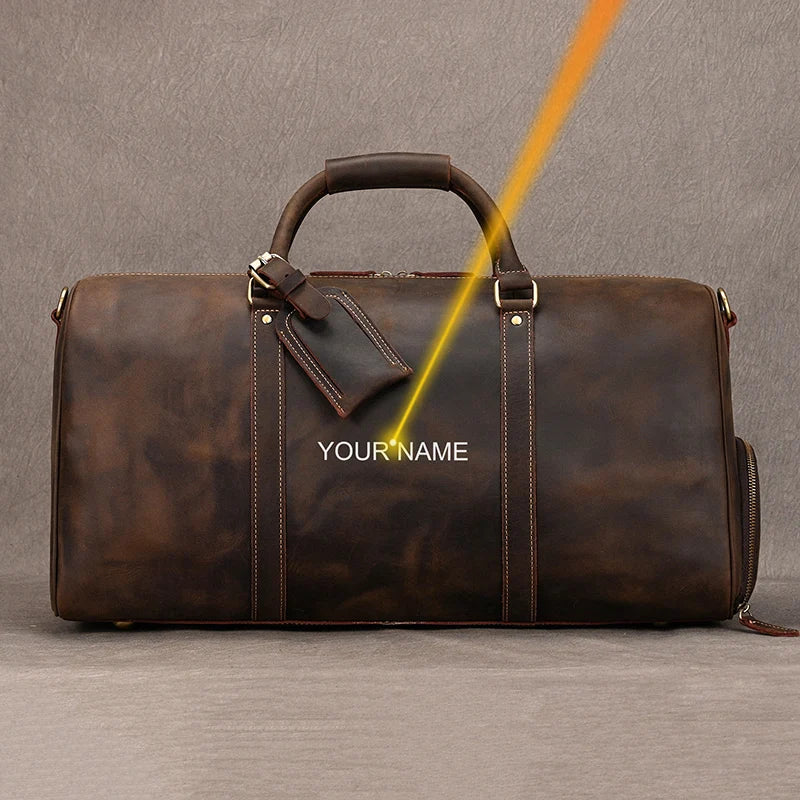 Men's Premium Leather Weekender Travel Bag - Overnight Duffle for Work, Gym & Getaways