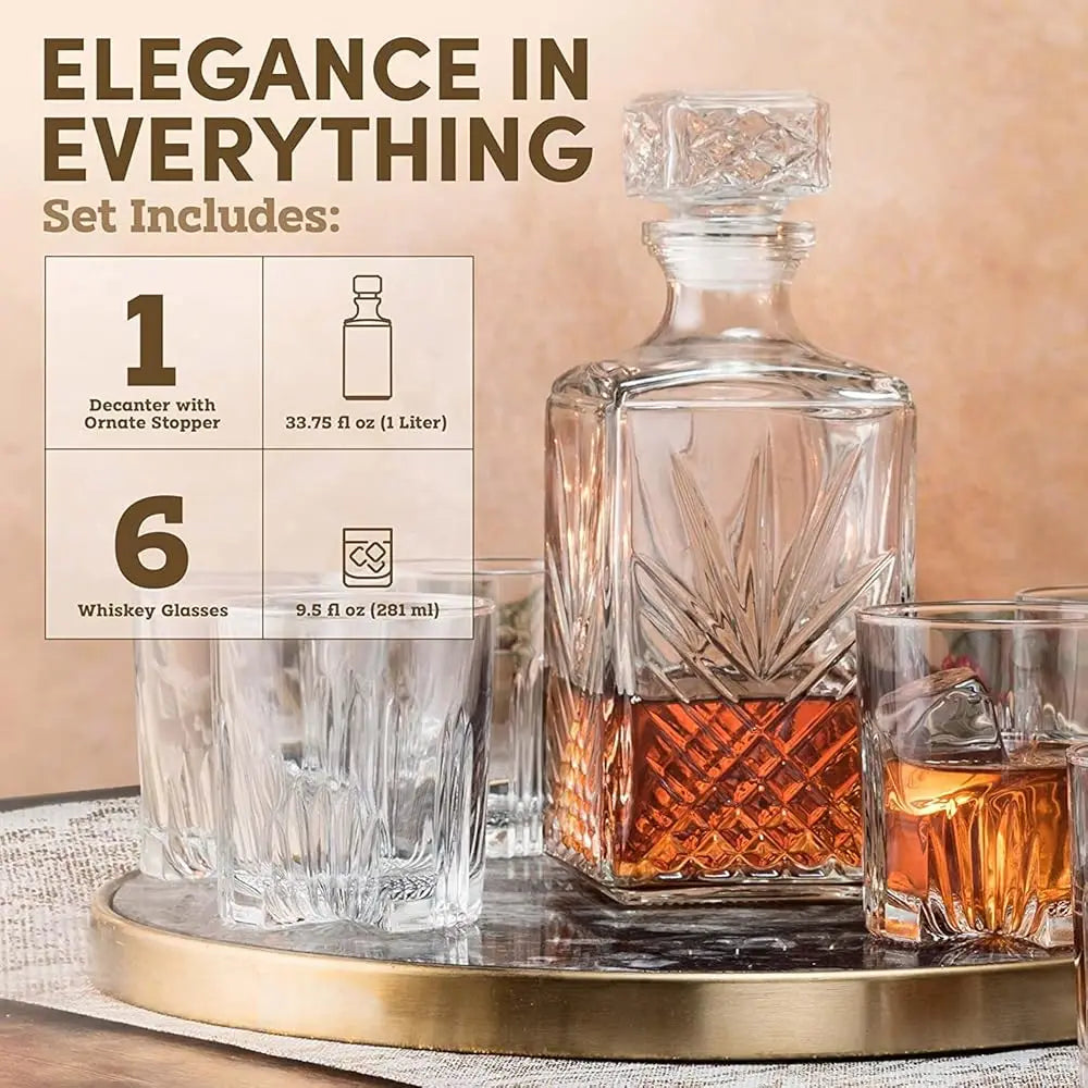 Whiskey Decanter Gift Set - with 4 Glasses