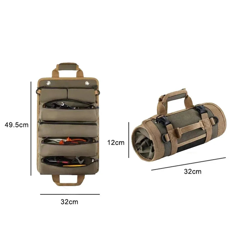 Roll-Up Canvas Tool Organizer - Heavy -Duty Multi-Function Storage Bag