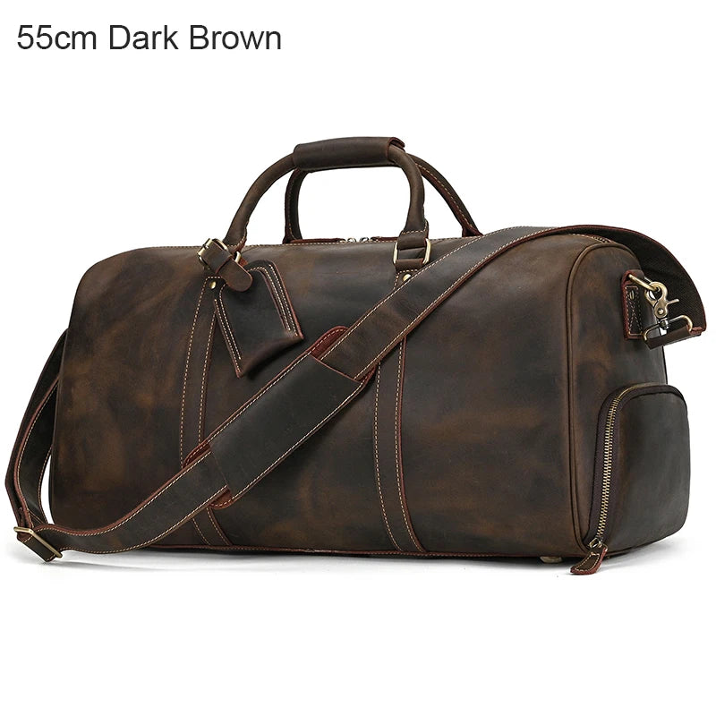 Men's Premium Leather Weekender Travel Bag - Overnight Duffle for Work, Gym & Getaways