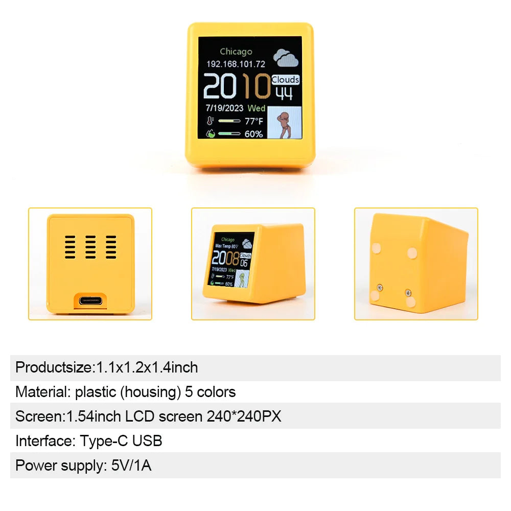 Super Cool Mini WiFi Desktop Weather Digital Clock Station with IPS LCD Screen Gadget for Decoration