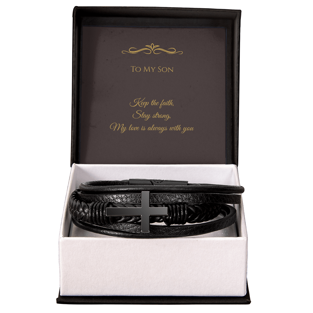 To My Son - Cross Bracelet Gift with Inspirational Message Card