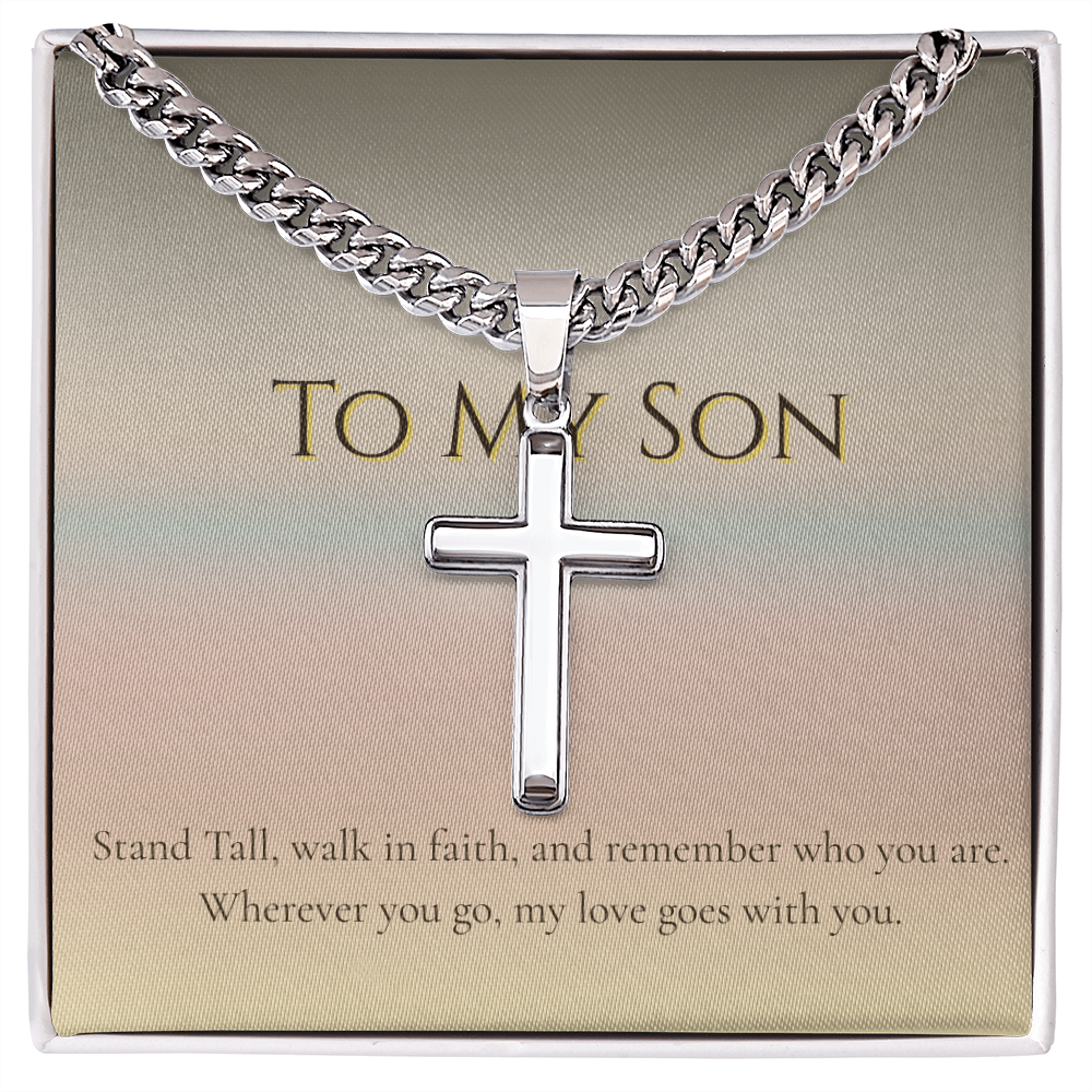 To My Son Cross Necklace - Inspirational Pendent Gift for Graduation, Birthday, or Christmas